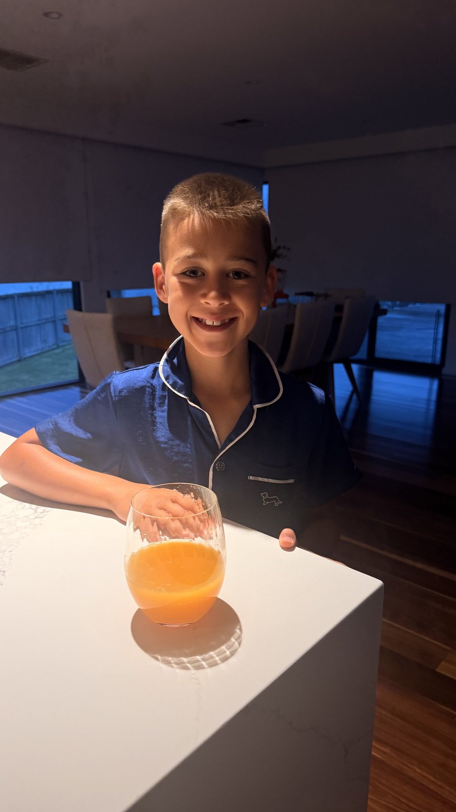 Frankie with fresh juice at home